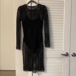 Black Sheer Bodycon Dress with Attached Bodysuit